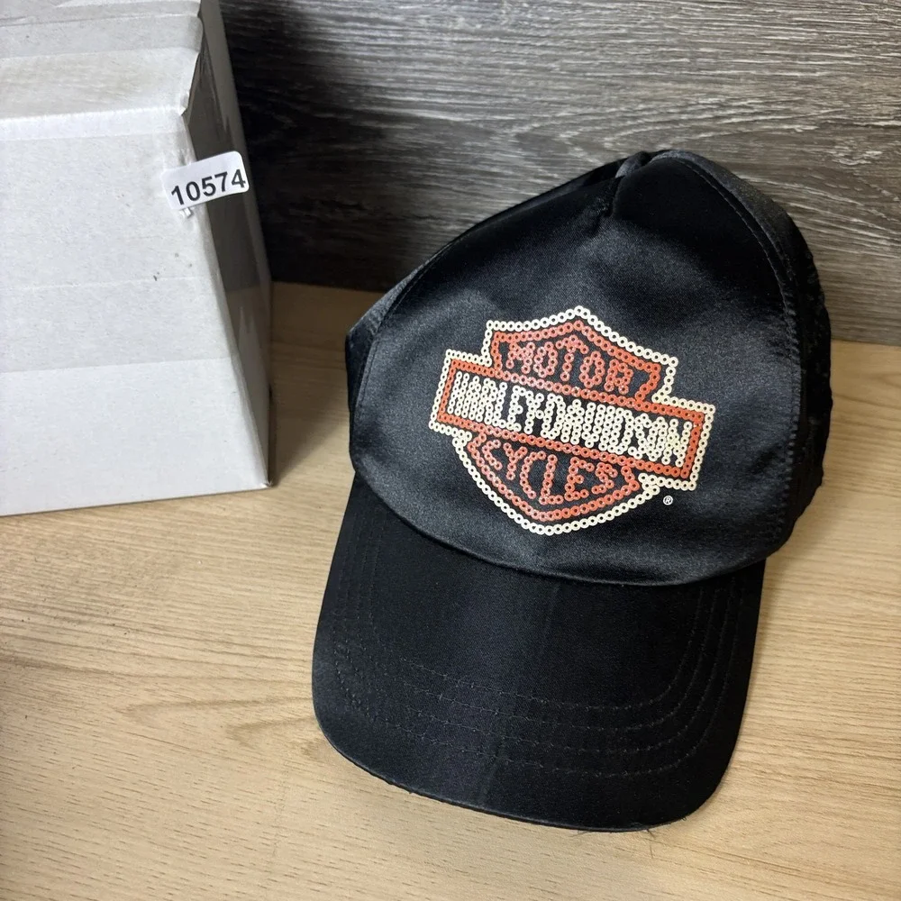 Harley-Davidson Hat Strap Back Girls Black Nylon Sequin Motorcycle Biker